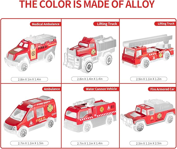 Toddler Toys for 3-9 Years Old Boys Die-cast Emergency Fire Rescue Vehicle Double Side Transport Car Toy Set W/Play Mat, Alloy Metal Fire Truck Gifts for Age 3 4 5 6 Kids Boys Girls Birthday Party