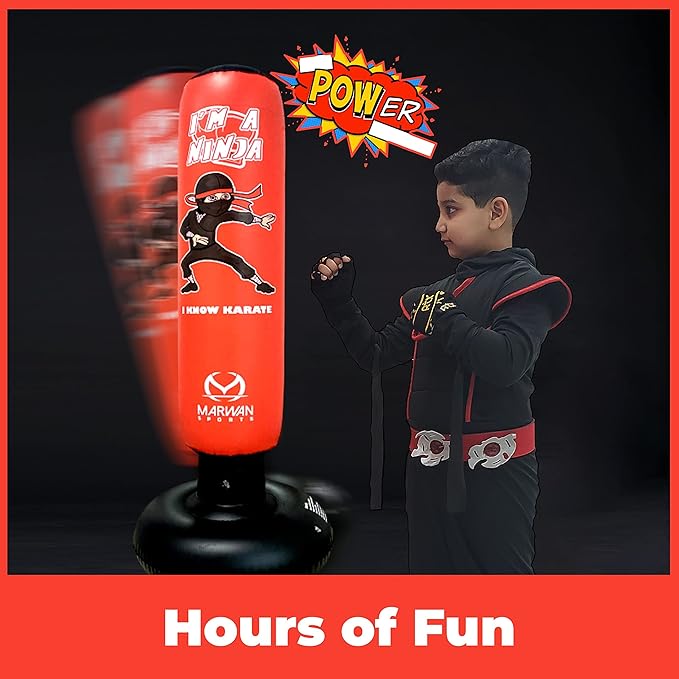 Marwan Sports 5-in-1 Inflatable Punching Bag for Kids โ 63" Karate Toy Set with Boxing Gloves, Durable Fast Rebound, Active Play Christmas/Birthday Gift for Boys & Girls Ages 4-12