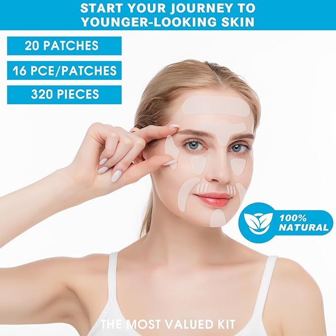 Friendship Facial Wrinkle Patches Reusable Anti Wrinkle Smoothing Strips Patches for Reducing Lip Forehead Eyes Face Smile Lines Wrinkle Pads for Sleeping, All in One Treatment 20 * 16 Pcs