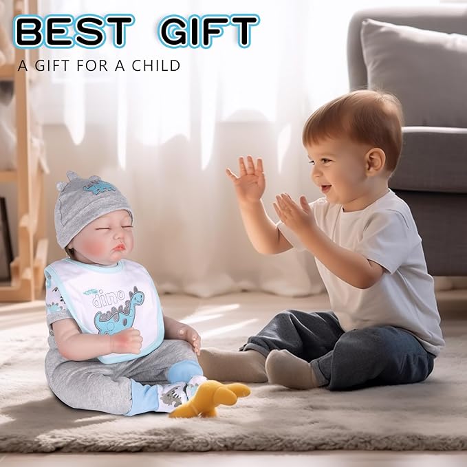 12 Pcs Reborn Baby Dolls Clothes with Backpack for 17-22 Inch Reborn Newborn Doll Clothes Dinosaur Outfits Accessories Baby Boy Doll Clothes Diaper +Bottle+Pacifier
