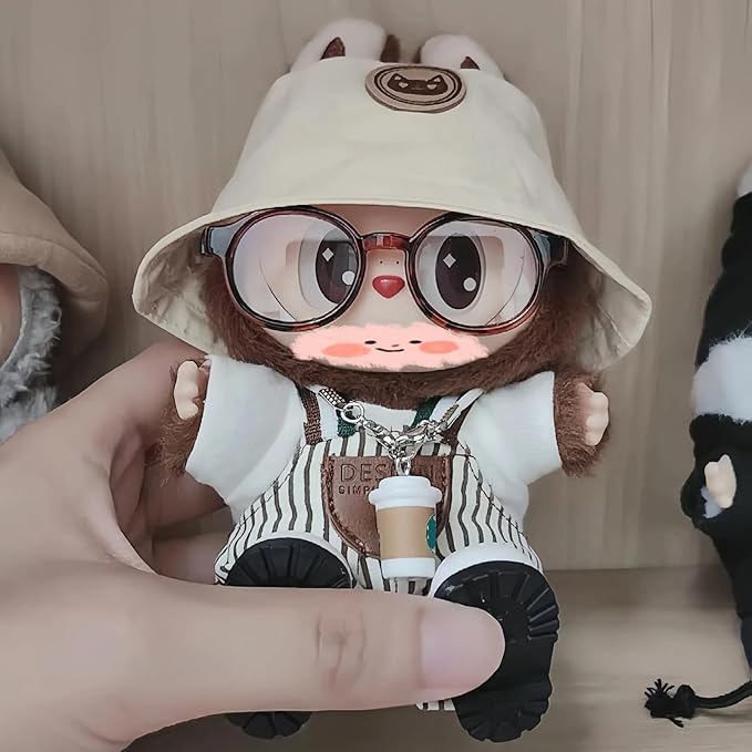 4/5/6 Set Doll Clothes Compatible with 17cm labubu, Clothes for Dolls Outfit, Contain Hat +Glasses+ Summer Camisole Dress+Mini Bag+ Mini Camera + Shoes, No Doll Include (White-6)