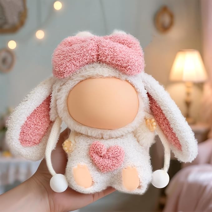 Handmade Doll Clothes Outfit Set,17cm Dolls Keychain Accessories for Kawaii Clothing Set, Pink Rabbit Ears Clothes,Faking Animal Style Outfit Jumpsuit(NO Doll)