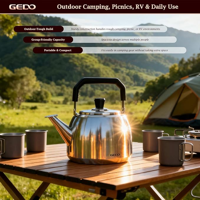 GEDO Stainless Steel Whistling Tea Kettle, 304 Food Grade, Large Capacity, Stovetop Kettle for Gas Stove and Induction Cooktop (6L/6.34QT)