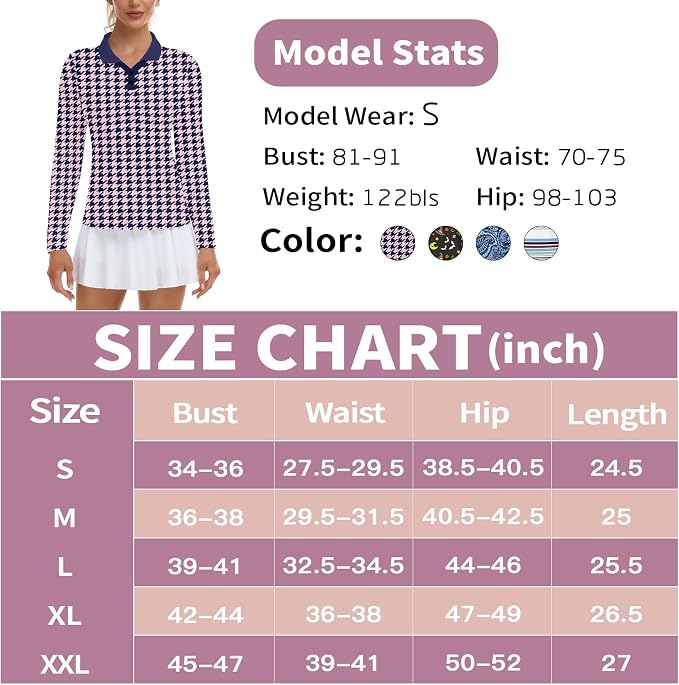 Soneven Womens Golf Shirts Moisture Wicking V Neck Long Sleeve Polo Shirts Collared Tops