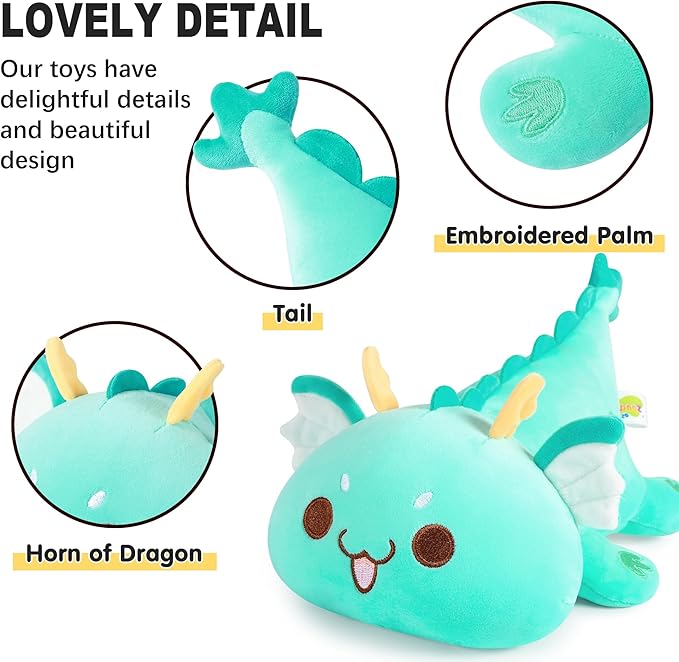 Onsoyours Chubby Dragon Stuffed Animal Adorable Plushies Soft Huggable Plush Pillow Kawaii Cute Dragon Plushie Toy for Kids (Cyan Dragon, 10")