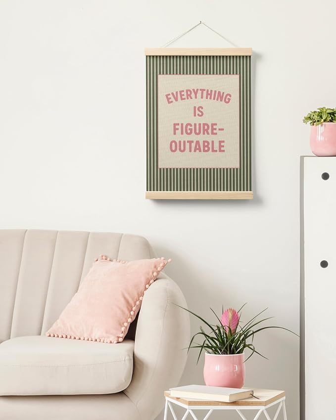 FGFK Everything Is Figureoutable Positive Affirmations Wall Art Poster Hanger Frame, Retro Pink and Green Inspirational Canvas Prints Framed Wall Decor for Office Classroom Home Bedroom, 12x16 Inch
