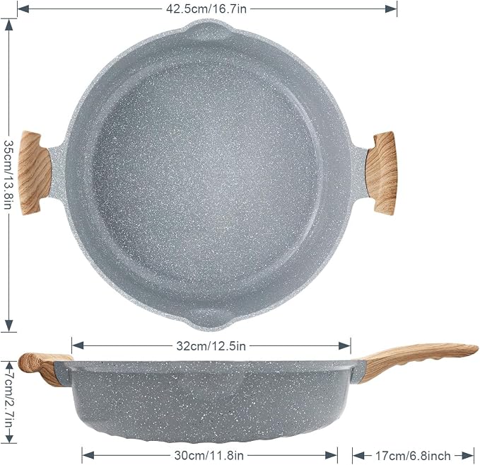 AIKENBBKK Ceramic Frying Pan with Lid, 14 Inch Saute Pan, Non Stick Frying Pans, 2-In-1 Large Cooking Pan, Nonstick Skillet, Compatible with All Stoves, PTFE & PFOA Free, Blue
