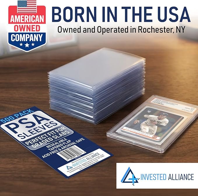 Invested Alliance PSA Slab Sleeves for Graded Cards | PSA Exact Fit Graded Card Sleeves, Resealable Slab Protector for TCG Collectors - Sports, Trading & Gaming.