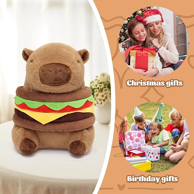 Hamburger Capybara Plush17.7inch,Cute Burger Capybara Stuffed Animal Giant Capibara Plushies Pillow Toy Gifts for Boys Girls Kids