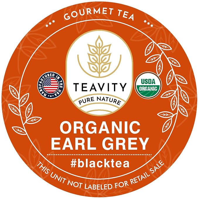 Organic Earl Grey Tea Pods for Keurig - Caffeinated Unsweet Black Tea for K Cup Brewing by Teavity (12 Tea Pods)