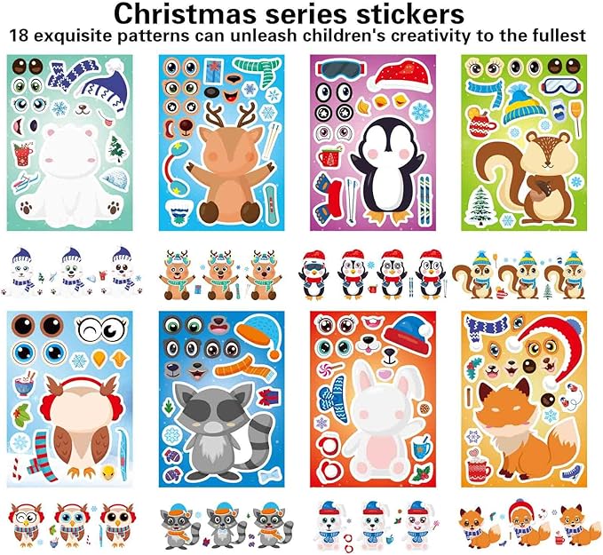 24 Sheets Winter Stickers for Kids Toddlers, Make-a-face Stickers Make Your Own Winter Animal Stickers, Winter Holiday Gifts Christmas Party Decorations Supplies