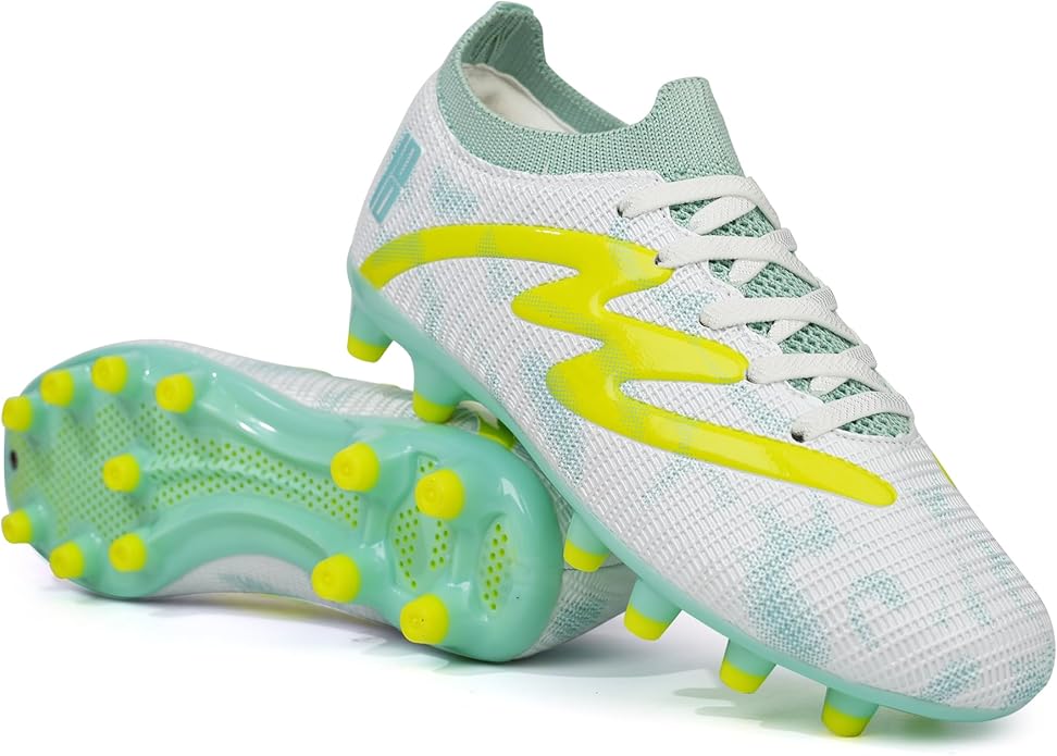 brooman Kids Firm Ground Soccer Cleats Boys Girls Football Shoes with Shin Guards and Soccer Socks