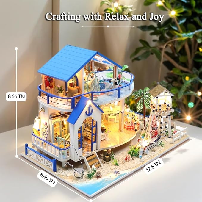 RHZN Miniature House Kit, Dollhouse Kit, Miniature Kit, DIY Mini House Building Kit for Adult, Beach House