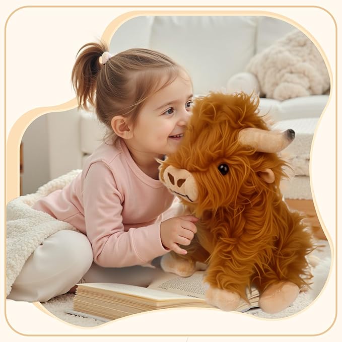 Inmorven 10.5 inches Highland Cows Stuffed Animals, Adorable Highland Cow Plush, Cute Scottish Cow Plush Toy, Farm Cattle Fluffy Cattle Gifts for Baby Kids Girls Boys Toddler Realistic Plush Décor