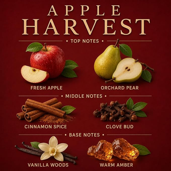 Apple Harvest Affinati 10 oz Scented Candle for Home – Long Lasting Fruity Soy Blend Candle with Wooden Wick, Strong Scent Throw Glass Jar Candles, Premium Clean Burning Aromatherapy Gifts