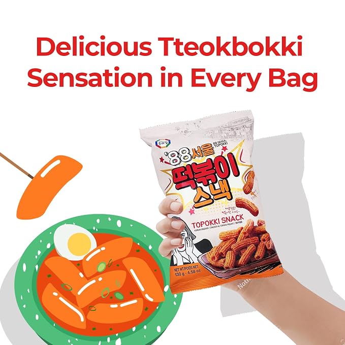 Surasang Tteokbokki Chips, Korean Sweet and Spicy Puffs | Crispy Korean Chips, Street Food Flavor, Korean Snacks Tteokbokki Taste, Pack of 1