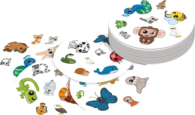 Asmodee Spot It! Animals (2024 Refresh) - Eco-Blister Edition, 5-in-1 Visual Perception Game for Quick Reflexes and Family Fun, Ages 4+, 2-8 Players, 15 Minute Playtime