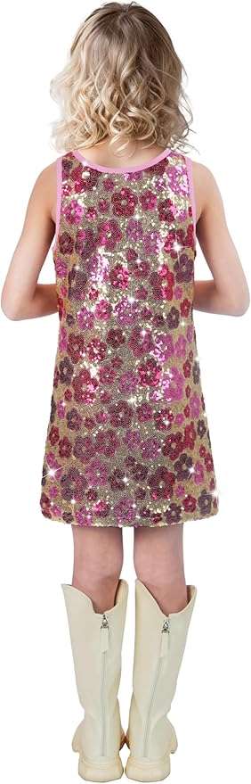 Girls Sequin Dress Sparkly Sleeveless Costume Prom Concert Party Outfit with Glitter Microphone Prop
