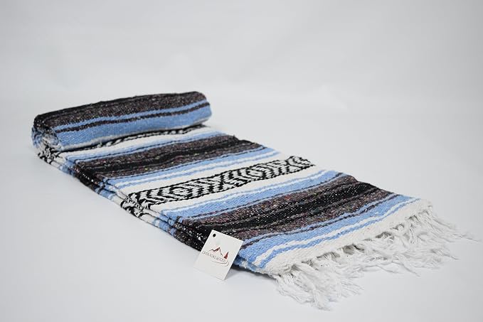 Open Road Goods Bulk Falsa Blankets - Handwoven Authentic Mexican Falsa - Great for Weddings, Yoga, Beach, Picnics, or Mexican Throw! (Light Blue, 15 Pack)