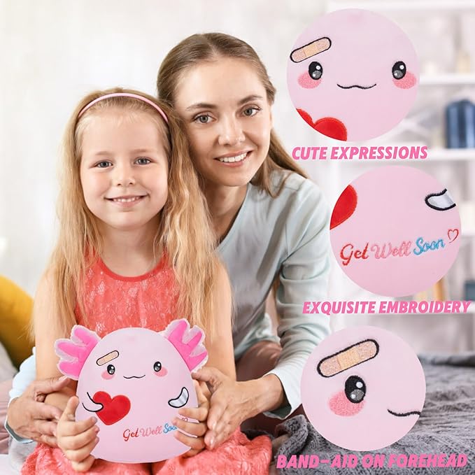 Get Well Pink Axolotl Plush - Mood Plush Toy for Kids, Soft Hospital Gifts for Kids Get Well Soon Stuffed Animal Pillow 9 Inch