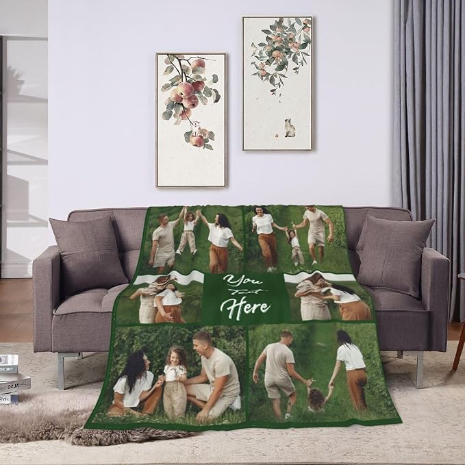 Custom Blanket with Picture Text, Personalized 6 Photo Blanket, HD Printing Customized Flannel Throw Blanket Gifts for Mom Dad Couple Girlfriend Boyfriend Wife Husband Christmas