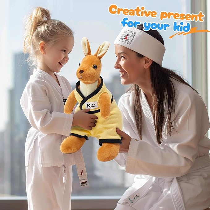 Plush Kangaroo with Yellow Martial Arts Outfit, Kangaroo Stuffed Animal, Plush Toys Ideal Present for Kids,Boys and Girls,12 Inch