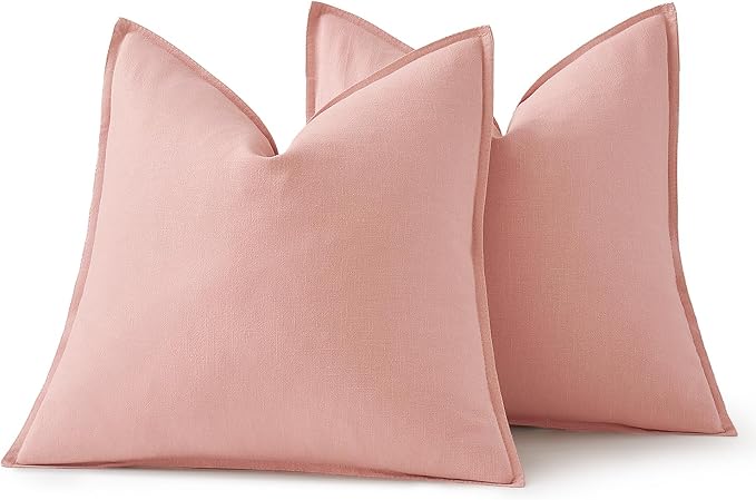 MIULEE Decorative Linen Pillow Covers 20x20 Inch Pink | Boho Farmhouse Neutral Couch Throw Pillows for Bed, Pack of 2 Accent Modern Pillowcases, Sofa Livingroom Home Decor