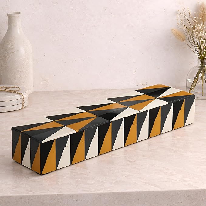 Handicrafts Home Decorative Storage Box with Lid, Decorative Remote Control Box, Slim Coffee Table Storage Box, Decorative Box for Shelf, Desk & Living Room Decor, Puzzle Guild 10 x 2.5 x 1.5 Inch