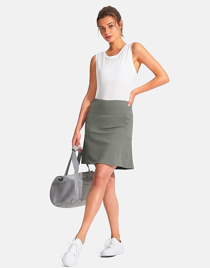 19" Ruffled Golf Skirts for Women | 3 Zipper Pockets, Knee Length, High Waisted, Long Skorts for Athletic, Casual, Tennis, Pickleball