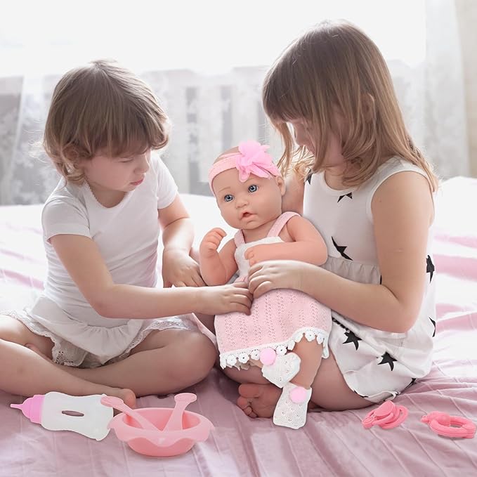 UNICORN ELEMENT 14 Inch Baby Doll with Baby Doll Clothes and Accessories, Reborn Vinyl Body 14” Dolls Playsets with Pacifier, Feeding Bottle Etc, Great Gift for Toddlers 3+