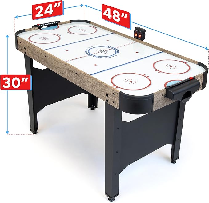 GoSports 48 Inch Air Hockey Arcade Table - Oak or Black - Includes 2 Pushers, 3 Pucks, AC Motor, and LED Scoreboard