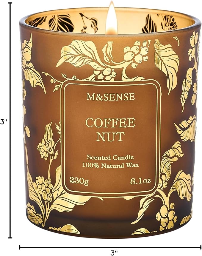 M&SENSE Coffee Nut Soy Candle, 7.8oz Gilded Glass, Coffee Lover Gift | 42H Slow Burn, Non-Toxic, Cozy Relax Calm, Warmer Safe, Reusable Jar, Sensitivity-Safe