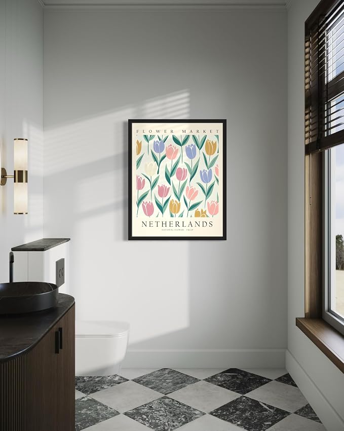 Netherlands, Tulip Art Print Poster, Flower Market Wall Art, Floral Artwork Decor for Bedroom, Kitchen, Bathroom, Livingroom Decoration 52 (Netherlands, Tulip, 36"L x 24"W, Unframed)