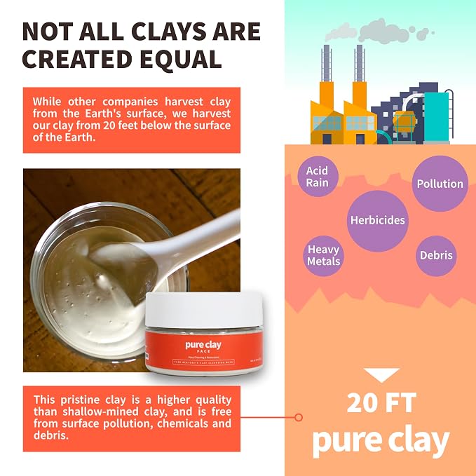 Pure Bentonite Mask, Aztec Indian Healing Clay Inspired Deep Pore Cleanser, Bentonite Food Grade Aztec Clay Mask Facial Treatment for Clarified, Balanced, Healthy Looking Skin