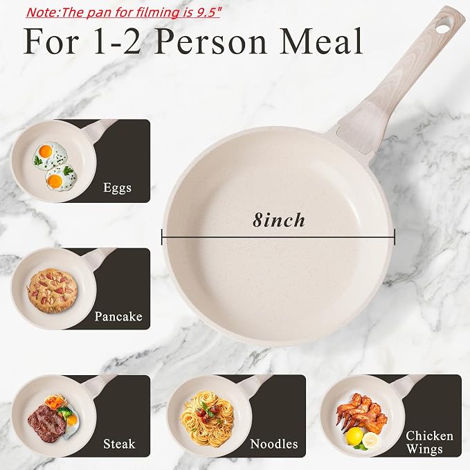Induction Ceramic Nonstick Frying Pan,Light Weight Skillet,Healthy Non Toxic Omelet Pan,All Stoves Compatible Egg Pan (white, 8inch)