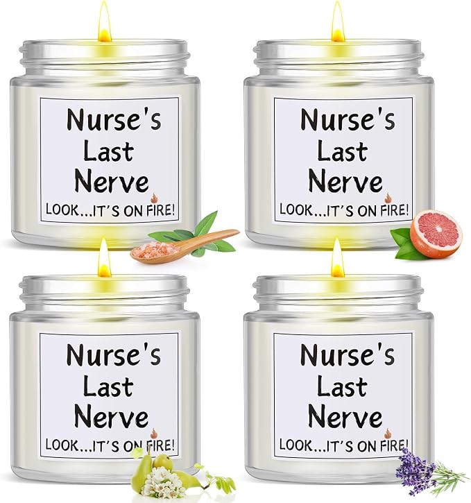 MTLEE 4 Pcs Nurses Gifts Bulk for Women, Nurse's Last Nerve Scented Candles 3.5 oz Candle CNA Gifts for Christmas Women Female Graduation Birthday Present (White)