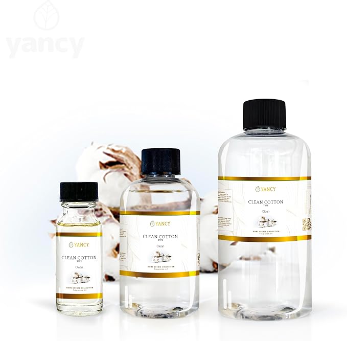 YANCY Clean Cotton Luxury Collection Fragrance Oil (1/2 oz), Crisp Linen Scent, Ideal for Diffusers, Oil Burners & Aroma Lamps, Fresh Fragrance for a Just-Laundered Feel
