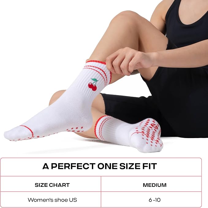 COOLMATE Pilates Socks with Grips for Women, Yoga Socks, Crew Non Slip Women for Barre, Pilates Gifts for Women