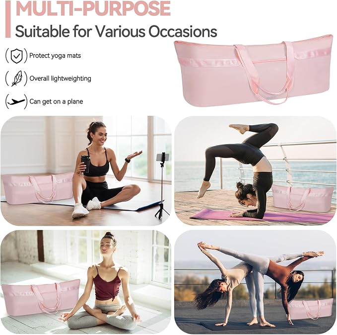 Large Yoga Mat Tote Bag for Women with Holder Strap,Pilates Gym Tote Bag with Shoes Bag & Wet Pocket
