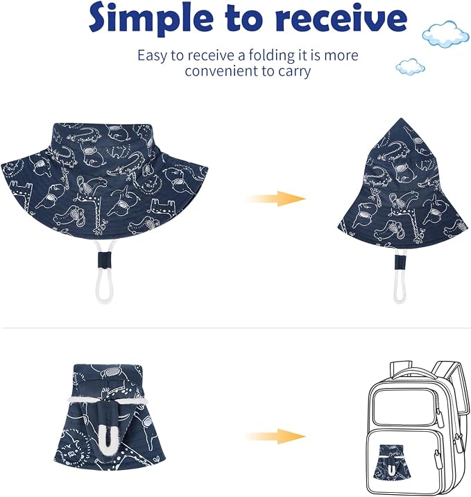 Baby Sun Hat UPF 50+ Sun Protective Toddler Bucket Hat Summer Kids Beach Hats Wide Brim Outdoor Play Hat for Boys Girls