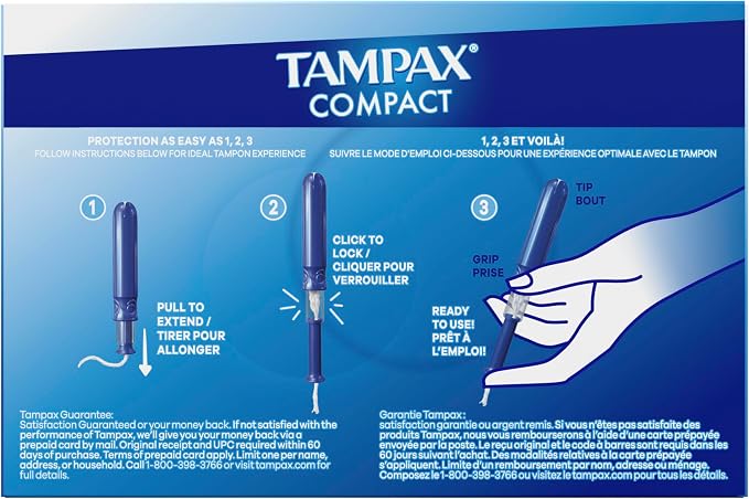Tampax Compact Pearl Tampons for Women, with LeakGuard Braid & Extendable Applicator, Super Absorbency, Compact Extendable Applicator, Unscented, 32 Count