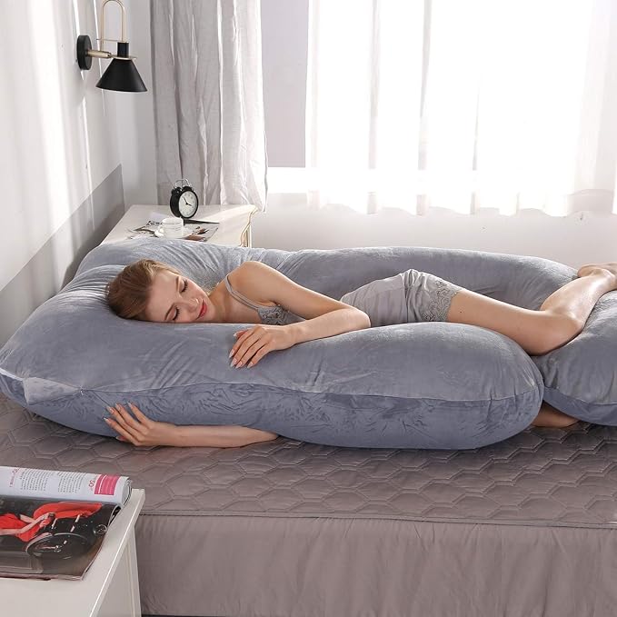 U-Shaped Full Body Pregnancy Pillow for Sleeping โ 57" Maternity Pillow with Removable Cover, Support for Back, Legs, Belly & Hips (Velvet-Dark Grey)