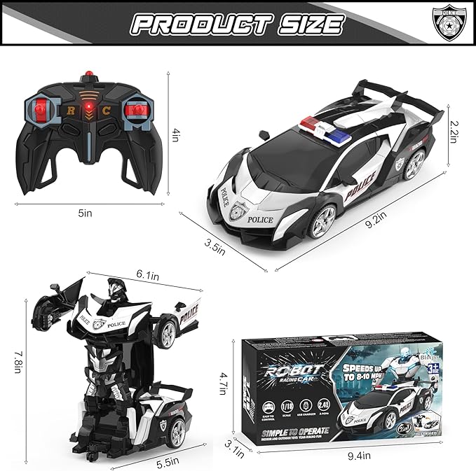 BLUEJAY Transform Rc Cars for Boys 4-7 8-12, 2.4Ghz Remote Control Car 1:18 Scale Transforming Robot, One-Button Deformation 360° Rotation Car Toy Gifts for Boys 3-5