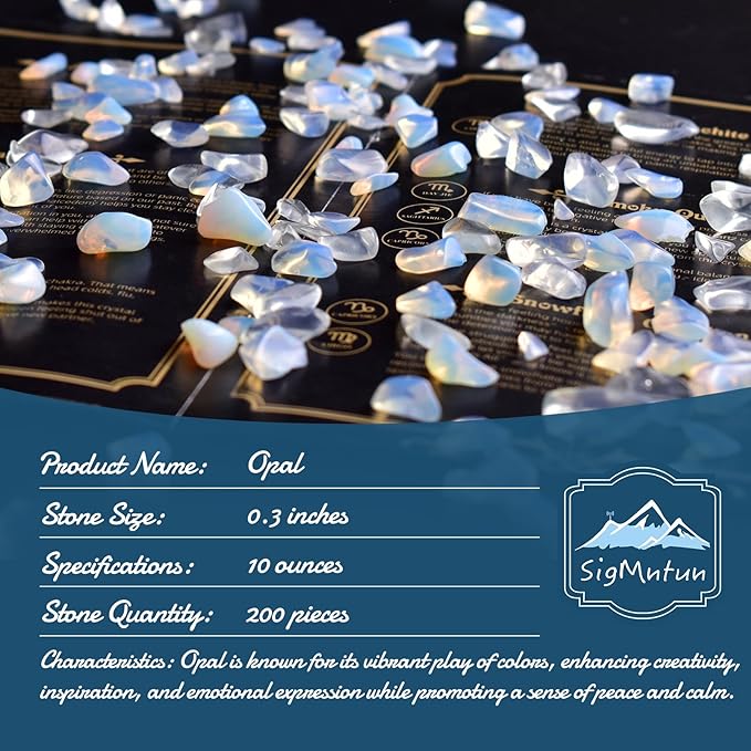 Polished Opalite Crystal Chips 200 Pcs - 0.3" 10 oz Tumbled Stone Chips Crushed Sea Glass Stones Healing Reiki Crystal Making Home Decoration