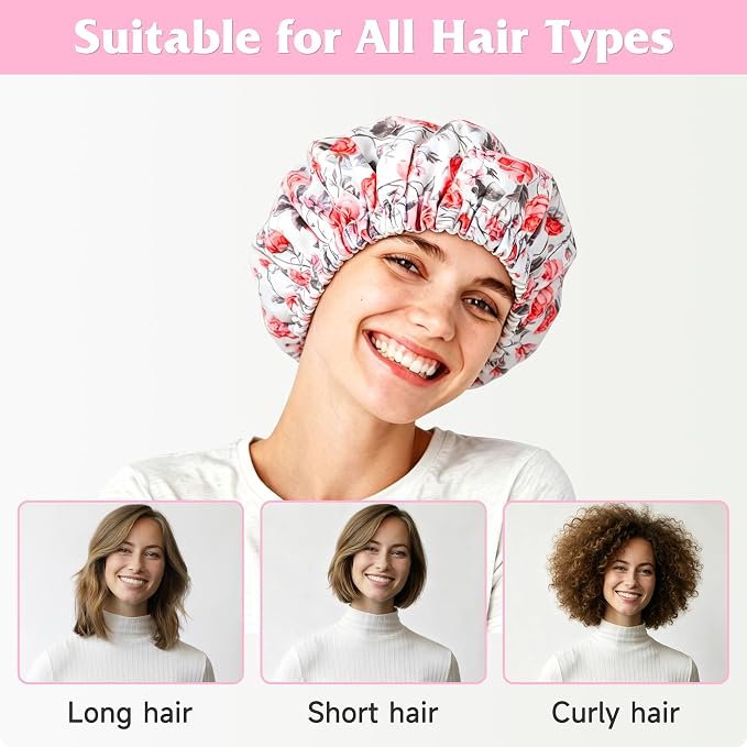 Reusable Castor Oil Hair Cap for Women, Suitable for Treating Dry, Damaged Hair, Overnight Organic Cotton Hair Cap (Oil Not Included), Red Flowers, S