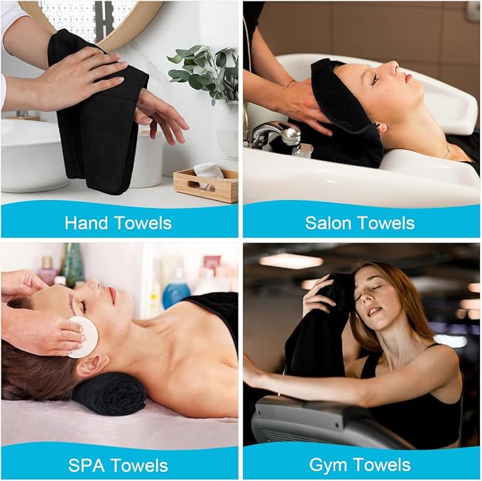 Orighty Black Microfiber Hand Towels, 24Pcs 16x28'', Quick Drying&Absorbent