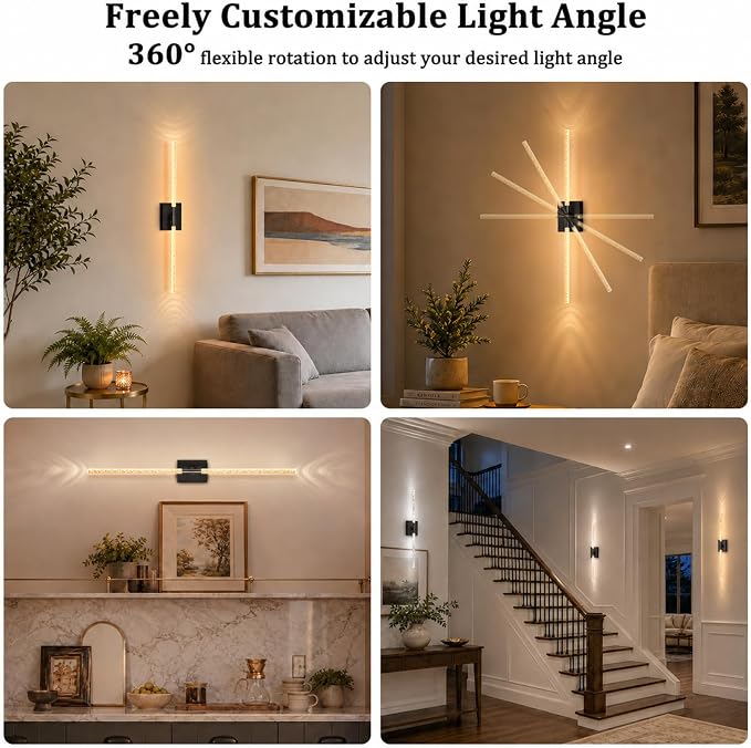 Battery Operated Wall Sconces Set of 2, 10000mAh, Black Bubble | wireless crystal wall lights rechargeable with Remote & 360° Rotate, 31.5" Wall Lamp for Bedroom Living Room Mirror