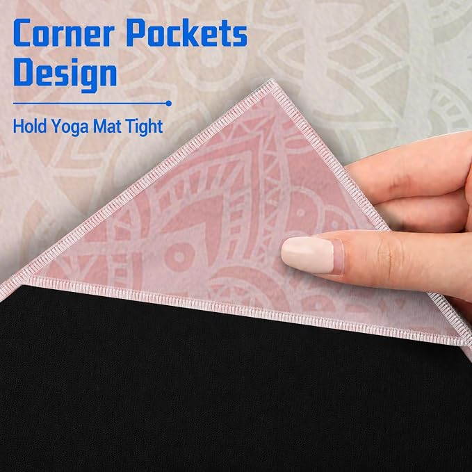 Yoga Mat Towel, Hot Yoga Non Slip with 4 Corner Pockets, 70 x 26 in | Soft Absorbent Microfiber With Four Corner Pockets, Fits Over Yoga Mats For Hot Yoga, Pilates, Gym, And Travel