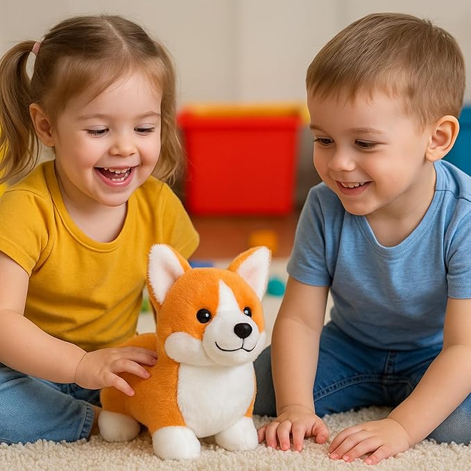 Corgi Plush Toy, 12 Inch Cute Stuffed Animal, Soft Kawaii Dog Pillow, Realistic Welsh Corgi Puppy, Gifts for Kids and Dog Lovers, Orange and White