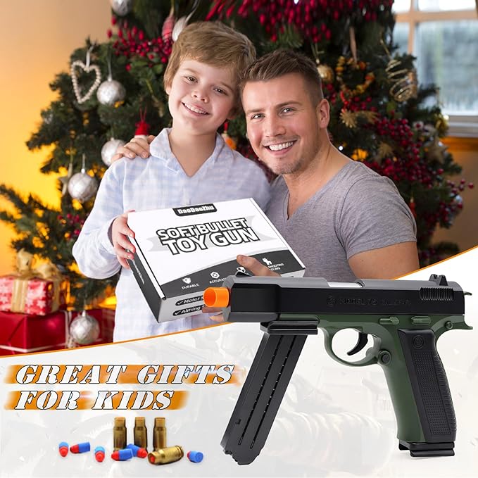 Toy Pistol Guns Toys for 8 9 10 11 12 13+ Year Old Boys Kids, Sports & Outdoor Toys Gun with Soft Bullet & Shell Ejecting, Green Fidget Toy Guns for Boys 8-12, Kids Gifts for Birthday